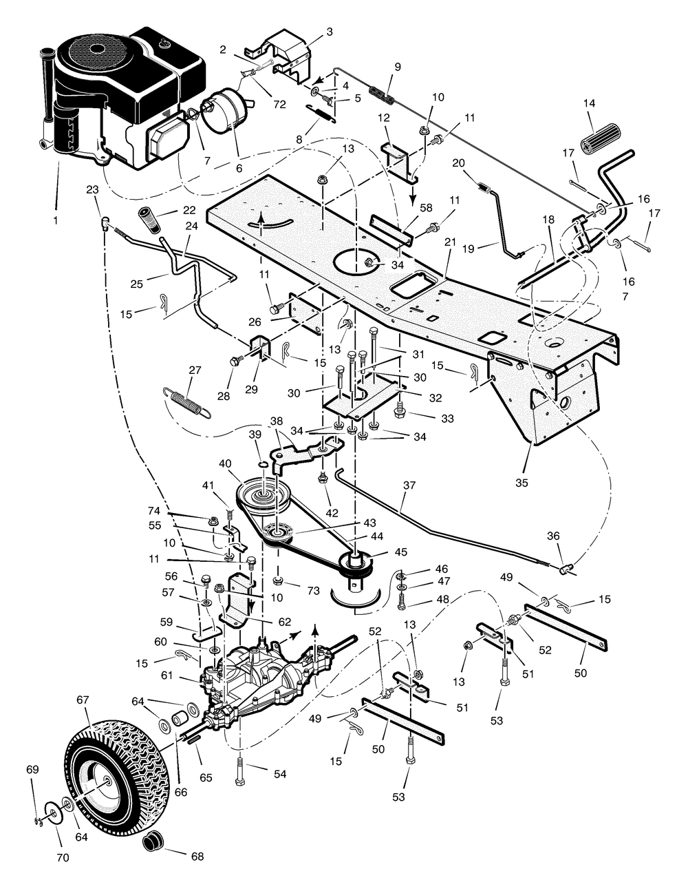 Motion Drive Diagram and Parts List for 309000X8B  Briggs and Stratton Lawn Tractor